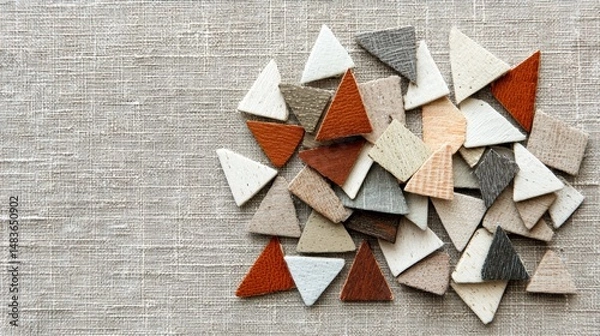 Obraz A pile of wooden triangles in various colors and patterns.
