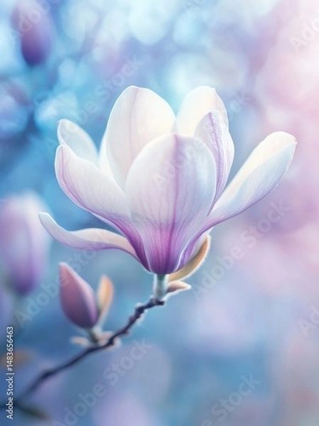 Obraz Beautiful pastel-colored magnolia flower in soft focus, with an ethereal background, 