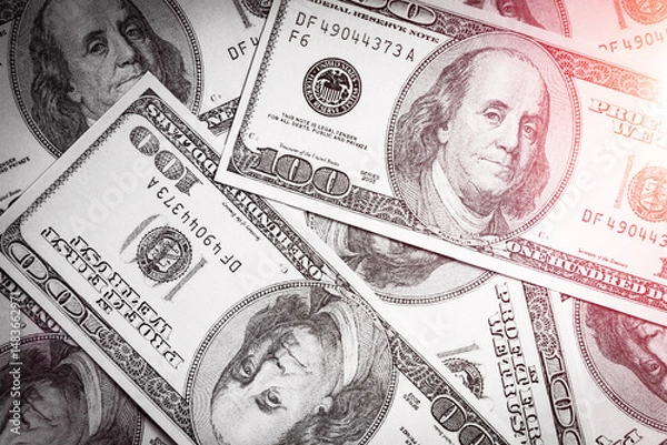 Obraz Background from dollar bills. Money background. Pile of money on the table. One hundred dollars..