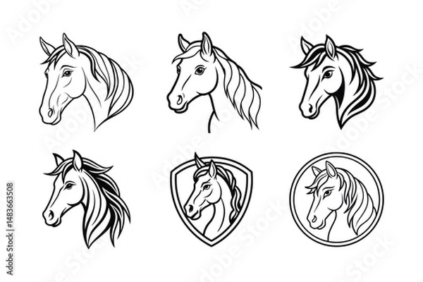 Obraz Horse head line art vector bundle  illustration