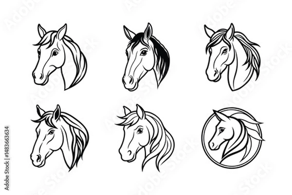 Obraz Horse head line art vector bundle  illustration