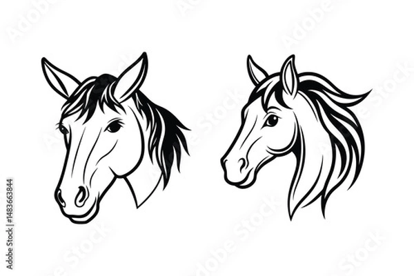 Obraz Horse head line art vector bundle  illustration