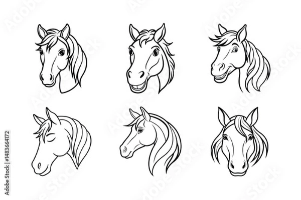 Obraz Horse head line art vector bundle  illustration