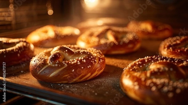 Obraz Freshly Baked Doughs on Tray for Bakery Display