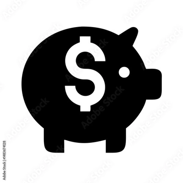 Fototapeta Piggy Bank Icon – Solid Savings and Financial Security: Solid piggy bank icon with a coin, symbolizing traditional savings, financial security, and responsible money management.