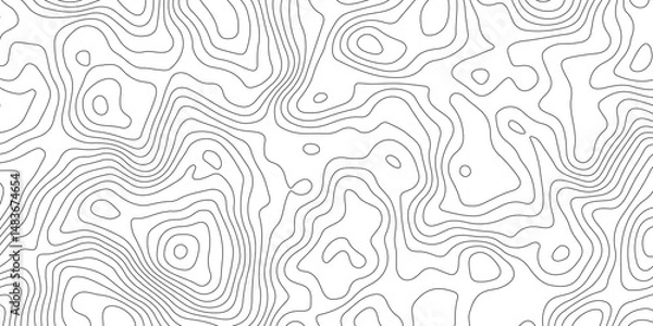 Obraz Abstract Topographic Map Lines. Monochrome Terrain Lines Art. Wavy Geographical Contour Lines