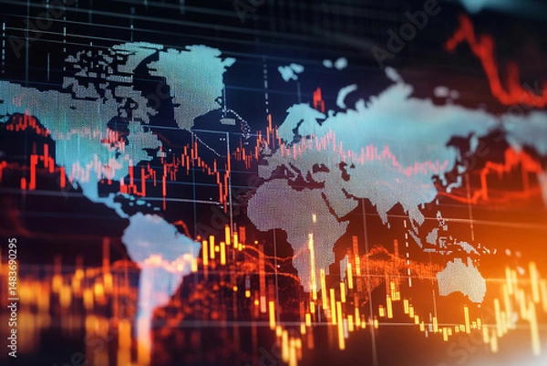 Obraz Charts with falling exchange rates showing the impact of sanctions on the global economy