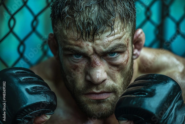Obraz Close-Up of a Determined Martial Artist Ready to Fight in the Ring