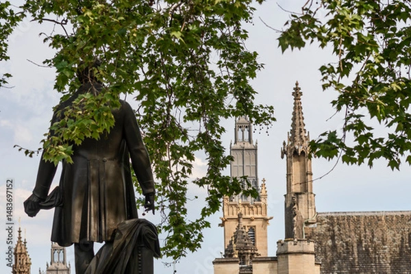 Obraz StStatue of Sir Robert Peel and the Palace of Westminstrer, London, UK