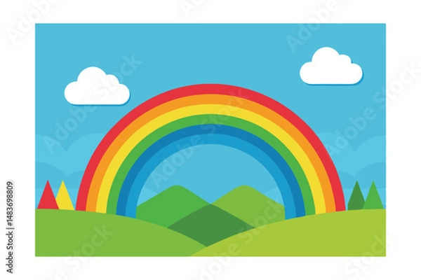 Fototapeta landscape with rainbow and clouds