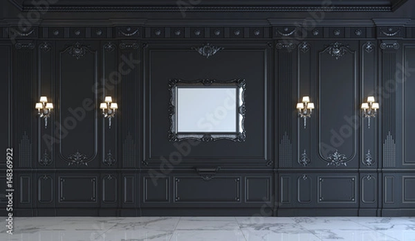 Obraz Black wall panels in classical style with silvering. 3d rendering