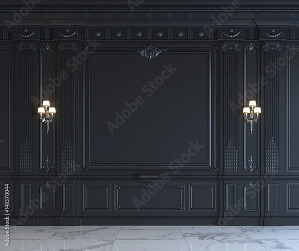 Obraz Black wall panels in classical style with silvering. 3d rendering