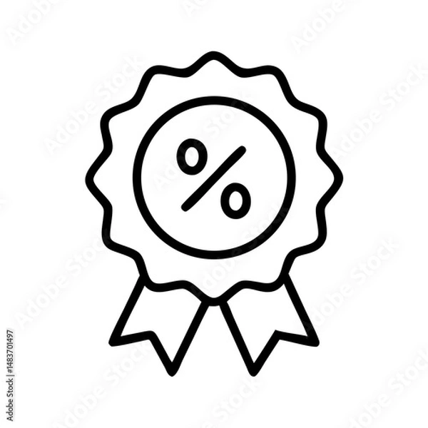 Obraz Outline icon of discount award badge with percentage symbol and ribbons, representing sales incentive, promotional deal, customer reward and special marketing offer