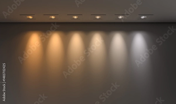 Fototapeta Multiple Ceiling Spotlights with Full Light Temperature Spectrum in 3D render

