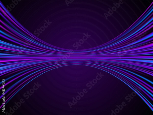 Fototapeta Vector Abstract Purple Background with Flowing Neon Lines and Dark Gradient Center
