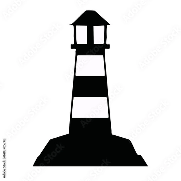 Obraz Black White silhouette lighthouse on a rock vector graphic icon design