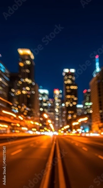 Fototapeta Horizontal blurred motion or bokeh lights of a cityscape at night.

