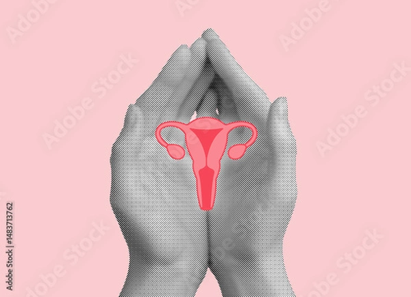 Obraz uterus, ovaries, and reproductive system. Therapy and medical care for intimate health, including