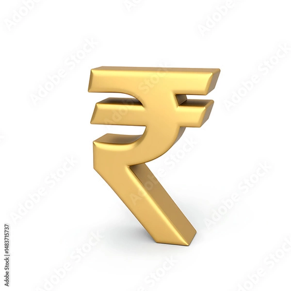 Fototapeta 3D Golden Rupee Symbol ,  Indian Currency Sign, A 3D rendering of the Indian Rupee symbol, ₹, made of shiny gold, isolated on a white background.  Perfect for finance and  investment