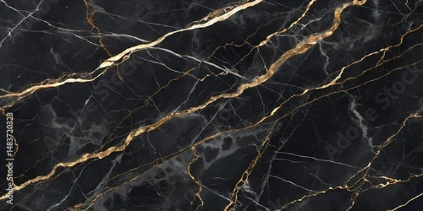 Obraz Luxury Black Marble Texture with Gold and White Veins for Stone and Ceramic Tile Design Background.