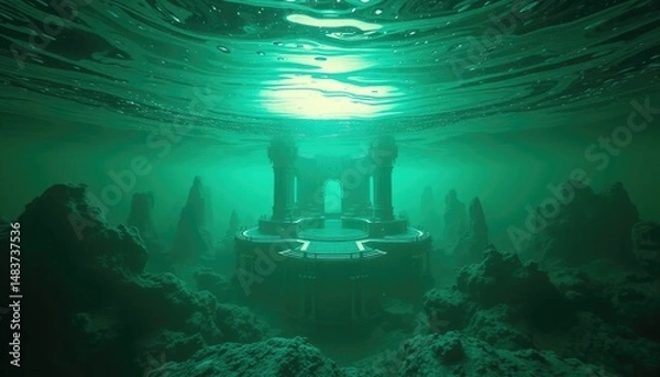 Obraz Underwater Temple Ruins: Emerald Sea Mystery