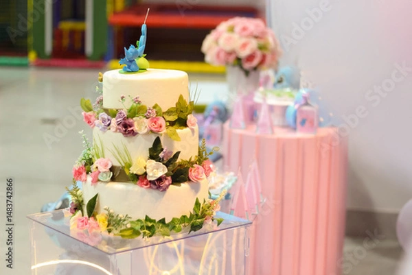 Fototapeta mesa de doces e bolo de festa