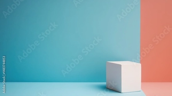 Fototapeta Minimalist setup with a geometric white cube