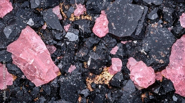 Fototapeta Close-Up Background of Granite with Speckled Crystals in Varied Shades of Pink and Black, Perfect for Textures or Nature Themes