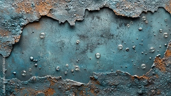 Fototapeta Industrial Foam Insulation Background with Torn Section Exposing Underlying Surface and Water Droplets for Creative or Educational Use