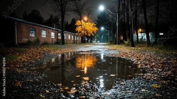 Obraz Rainy night pathway in park