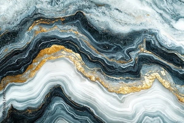 Fototapeta Elegant Marble Background with Smooth Swirls of Texture in Shades of Black, White, and Gold for Creative Design and Artistic Projects