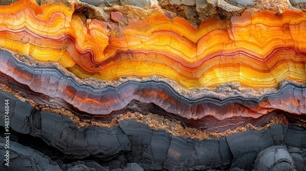 Fototapeta Fine Grained Sediment Layers in Mudstone Background with Striking Orange and Gray Textures Displaying Natural Geological Formation