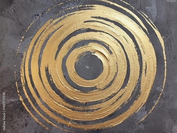 Fototapeta Intricate abstract portrait featuring golden circles against a textured gray background