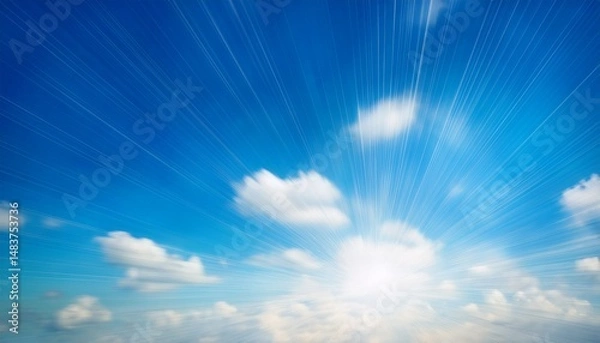 Fototapeta blurred of a blue sky with sun ray background and clouds