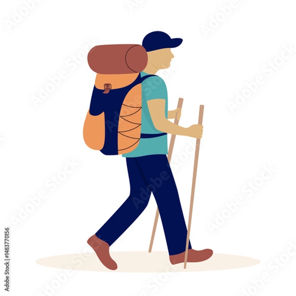 Obraz tourist with hiking sticks