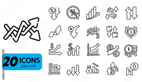 Fototapeta Set of 20 Increase and Decrease Icons, Outline Style, 256x256 Pixels