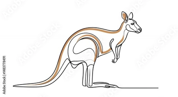 Fototapeta Single line art kangaroo illustration