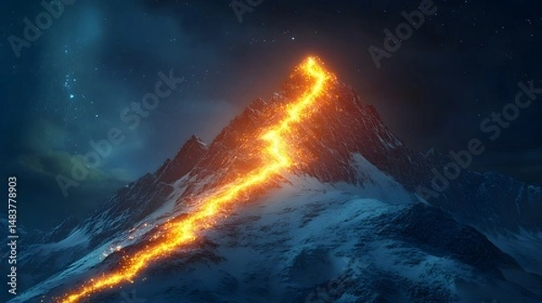 Fototapeta glowing path to the top of the mountain business