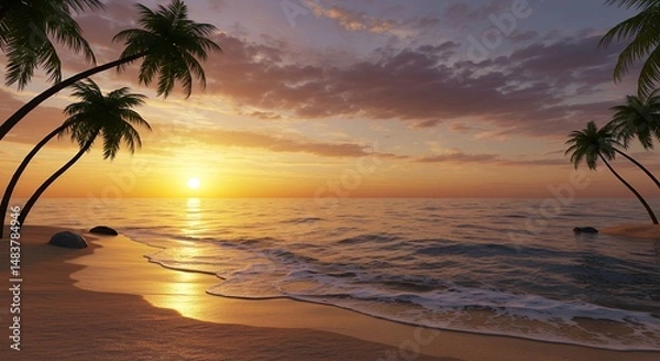 Fototapeta Tropical sunset beach scene
