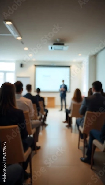 Obraz Generative AI Blurred vision of people attending a business conference or lecture