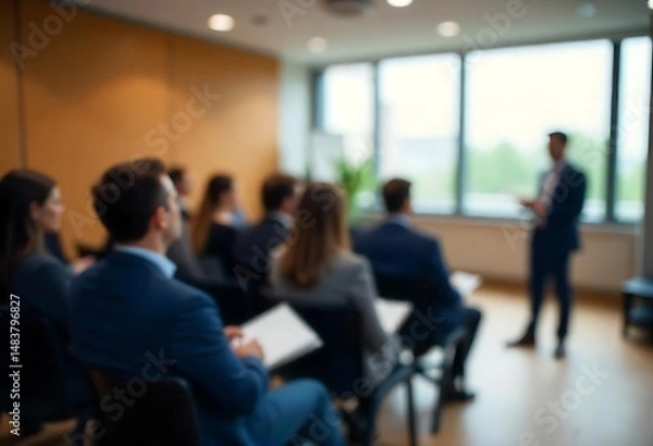 Obraz Generative AI showcasing corporate conference room blur effect with presentation