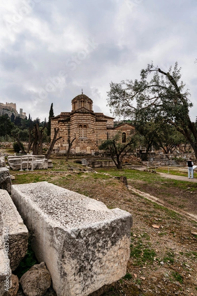 Obraz Byzantine Church and Marble Remains in Agora Athens