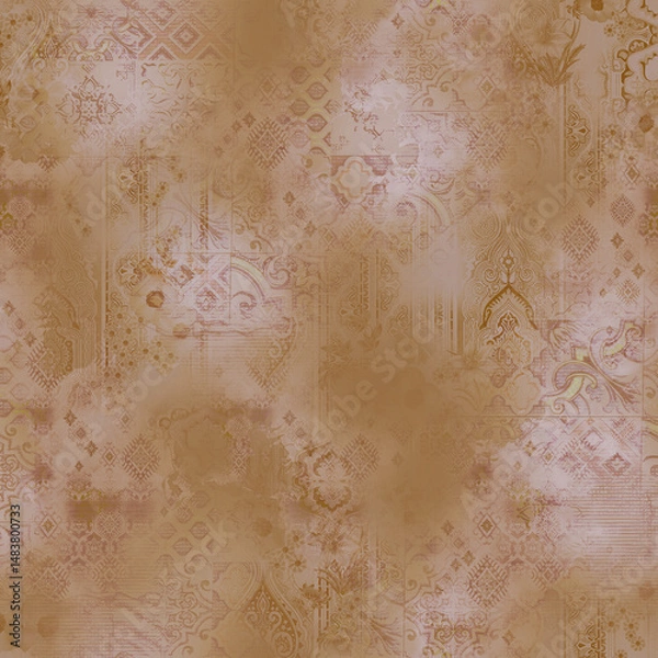 Obraz "Seamless allover pattern of watercolor roses and leaves in soft pastel shades, perfect for fabric and wallpaper design."