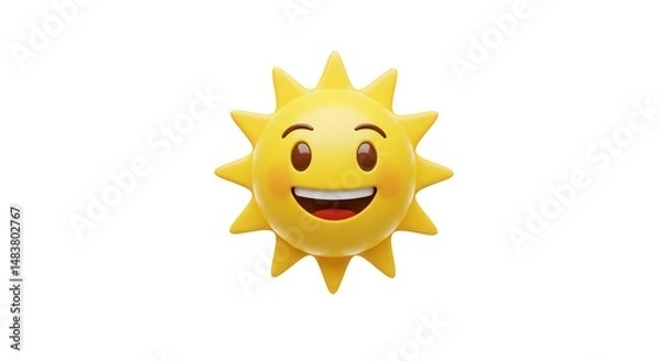 Fototapeta Happy Smiling Sun Emoji Character on White