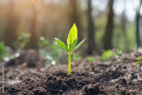 Obraz Young seedling growing in soil sunlight ecology environment