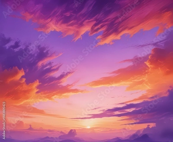 Fototapeta Orange and purple watercolor sky, abstract texture,  purple, watercolor,  artistic