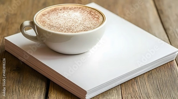 Fototapeta Cappuccino Coffee Cup on Stack of Papers Mockup