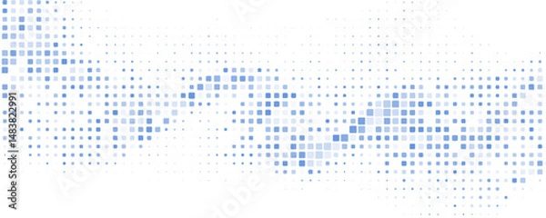 Fototapeta Abstract dotted wave by blue squares. Wide vector graphic pattern
