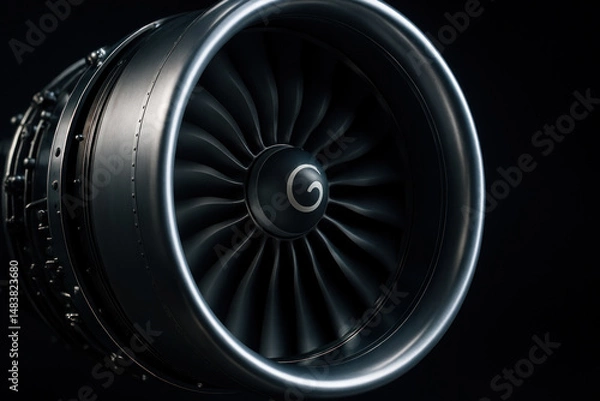 Fototapeta Jet engine on black background.