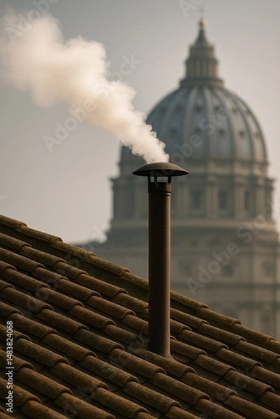 Obraz Chimney Emitting White Smoke with St. Peter's Basilica Dome in Background

